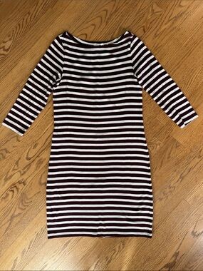 GAP Maroon and White Striped Boatneck Midi Dress. Size Medium.
